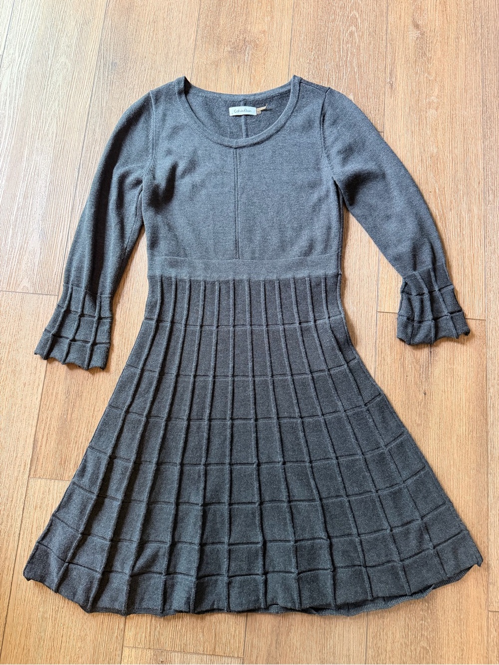 Women’s Charcoal Knit Pleated Sweater Dress